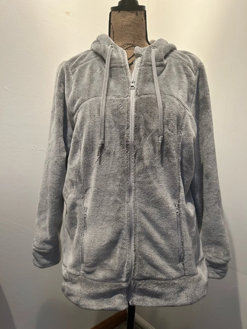 Daisy Fuentes Plush Hooded Jacket in Light Gray - Picture 1 of 6